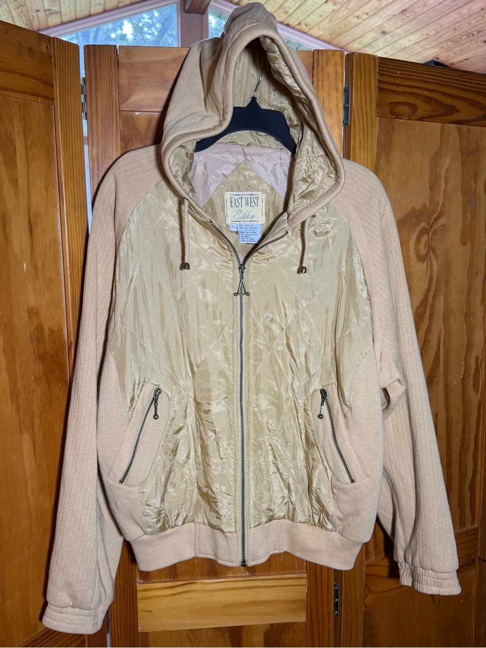 Butter Yellow Women's Silk Hooded Jacket| Sz L| Bomber Jacket